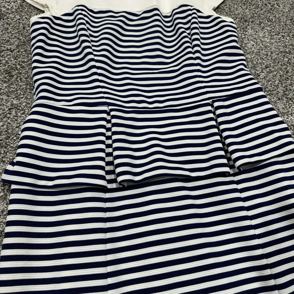 Ivy & Blu Striped Ponte Knit Peplum Dress, Navy Blue White, Size 100 - Picture 13 of 13